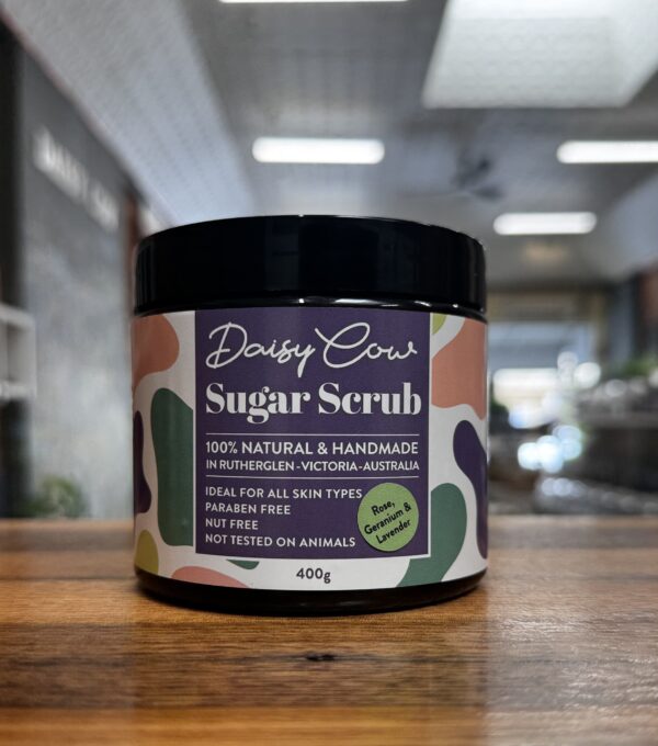 Daisy Cow Sugar Scrub - Rose Geranium and Lavender - 400g